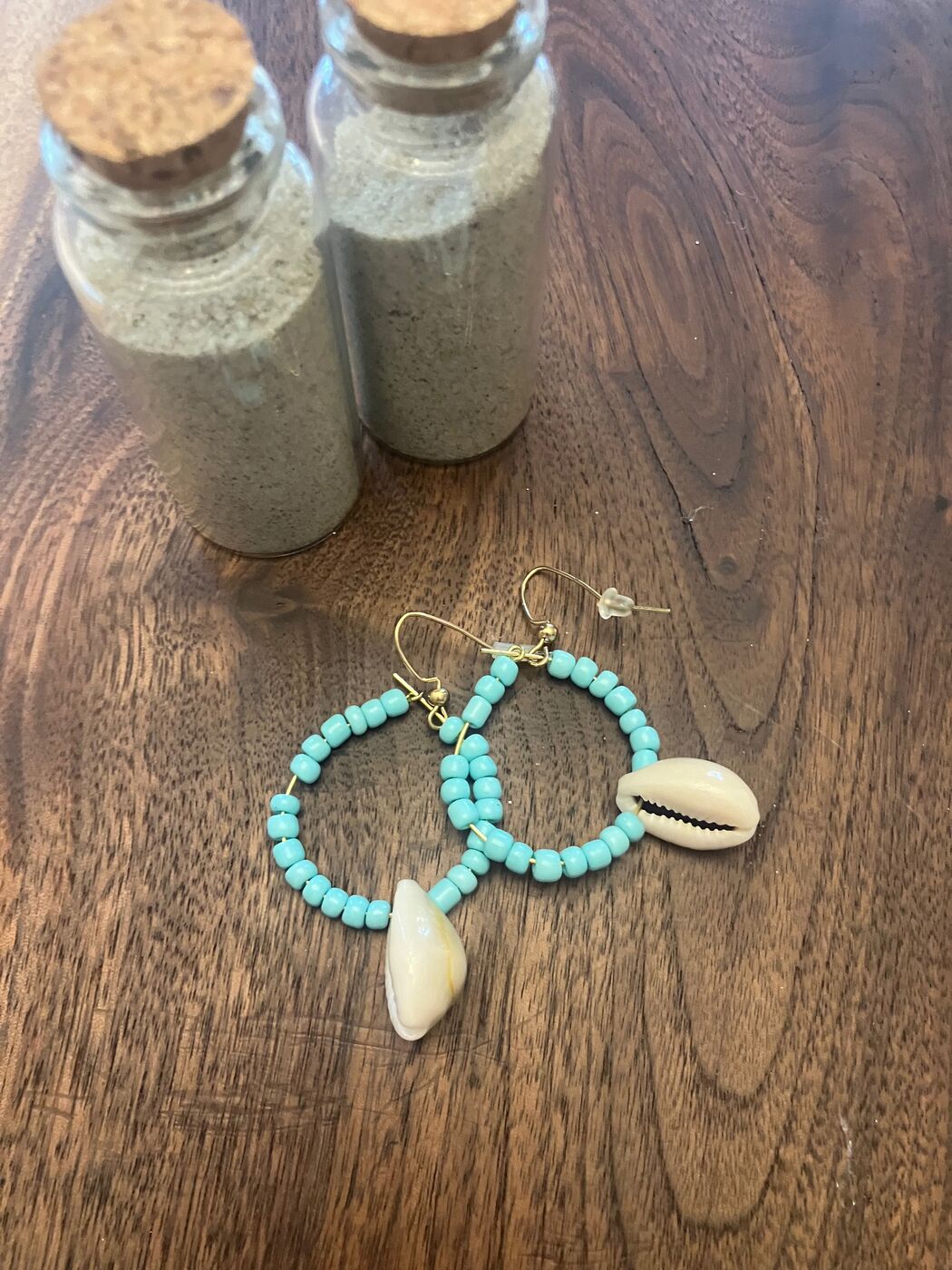 Turquoise beaded jewelry with a real cowrie shell